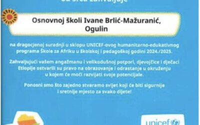 ZAHVALA UNICEF – PŠ JASENAK